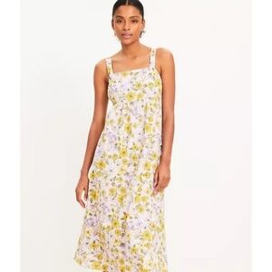 Loft purple and yellow floral eyelet midi dress